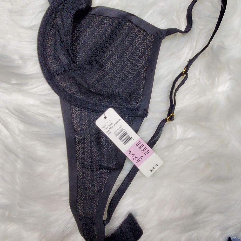 Sam Edelman Black Geo Mesh Underwire Bra - Picture 4 of 8